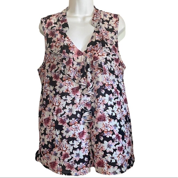 siren lily womens plus size sleeveless floral ruffle front top - Picture 1 of 10